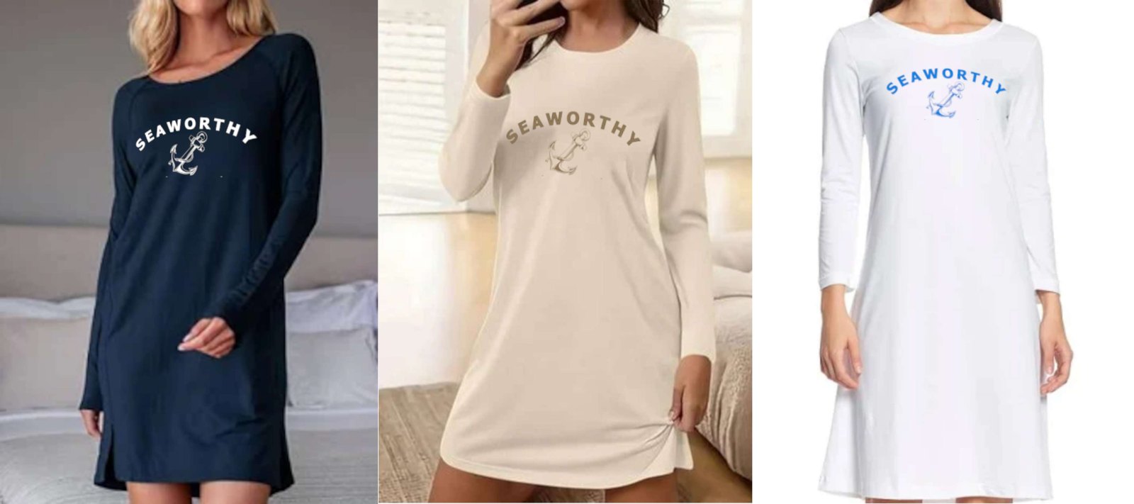 SEAWORTHY artwork on long tees and night shirts